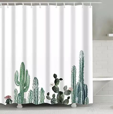 Bathroom Screen, Cactus Shower Curtain, Western Bathroom Decor, Plants Bathroom, Western Bathroom, Desert Theme, Measuring Curtains, Plastic Shower Curtain, Bathroom Shower Curtain