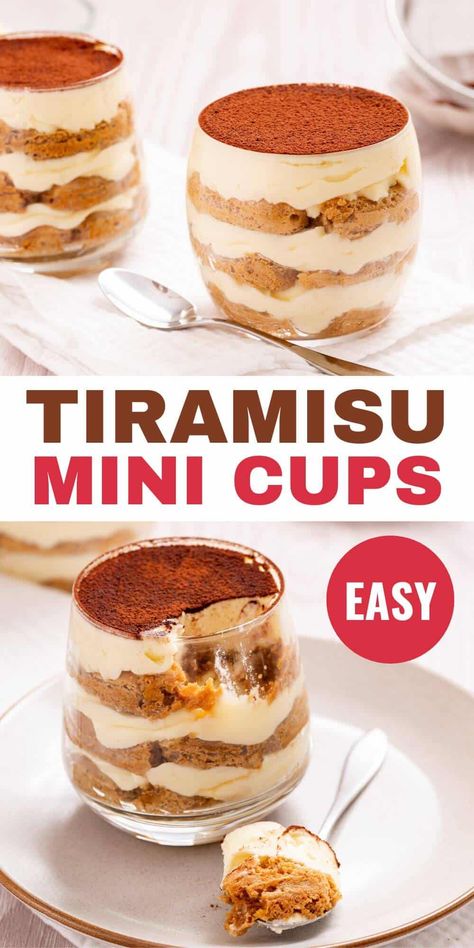 Mini Tiramisu Cups Tiramisu Parfait Recipe, Mini Tiramisu Recipe Dessert Shooters, Tiramisu Cup Recipe, Small Tiramisu Cups, Tiramisu Recipe In A Cup, Tiramisu Recipe Individual, Mini Pudding Desserts, Mini Tarimisu Cups, Tiramisu Recipe Cups