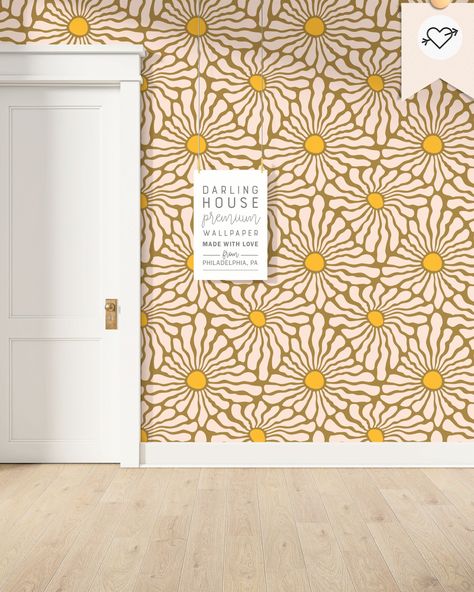 Hippy Peel And Stick Wallpaper, 70s Bedroom Wallpaper, 70s Floral Wallpaper, Funky Peel And Stick Wallpaper, Wallpaper On Bottom Half Of Wall, 70s Aesthetic House, Boho Wallpaper Accent Wall, Orange Peel And Stick Wallpaper, Retro Accent Wall