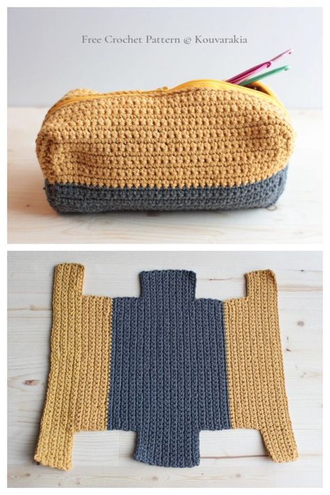 Crochet Patterns Pencil Case, Diy Crochet Pencil Case, Crochet Pencil Case Free Pattern No Zip, Pencil Case Pattern Crochet, Crochet Pencil Bag Pattern Free, Crochet Make Up Bag Free Pattern, Box Pencil Case Pattern, Make Up Bag Sewing Patterns, Pencil Pouch Sewing Pattern Free