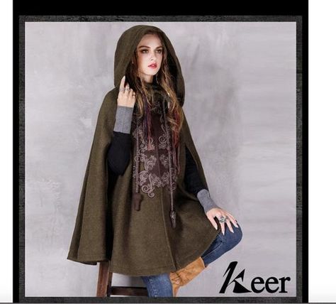 Women winter coat , maxi green coat , long winter coat 100% handmade Hooded cloak,National wind embroidered woolen coat #PoopyJacket #LongCoat #WomenClothing #MaxiCoat #WinterCoatWomen #maxi #WinterLongCoat #WoolenCoat #WinterLongJacket #LongJacketWomen Cape Fashion, Cloak Coat, Hooded Wool Coat, Sleeveless Coat, Boho Festival Fashion, Long Winter Coats, Wool Cape, Embroidered Wool, Hooded Cloak