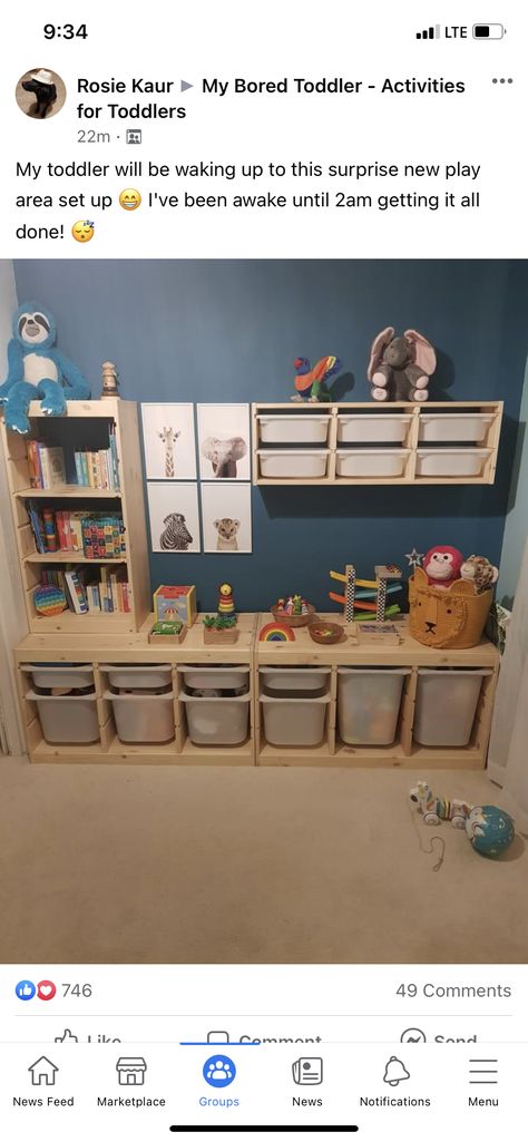 Basement Vibes, Toddler Bedroom Playroom, Big Kids Playroom, Toddler Toy Storage, Toy Room Storage, Trofast Ikea, Shared Boys Rooms, Kids Rooms Shared, Boys Shared Bedroom