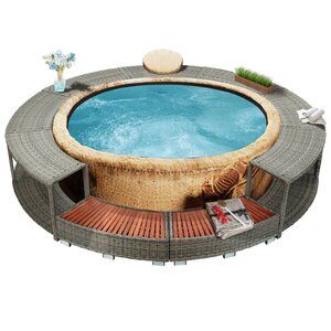 Freeport Park Doherty Spa Surround | Wayfair.co.uk Spa Portable, Round Spa, Hot Tub Surround, Spa Area, Tub Enclosures, Hot Tub Accessories, Úložný Box, Wood Steps, Inflatable Hot Tubs