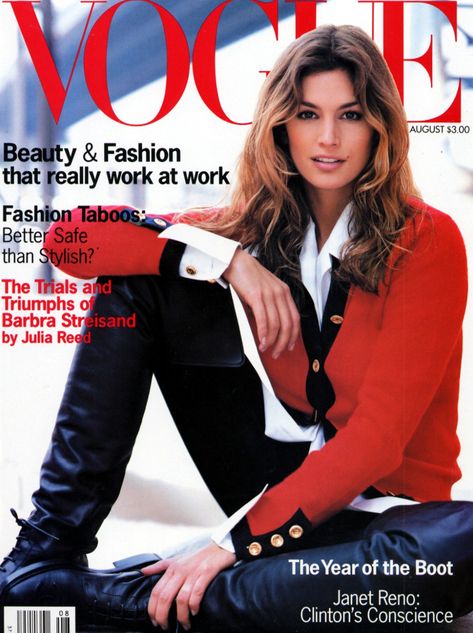 Cindy Crawford by Steven Meisel Vogue US August 1993 Janet Reno, Vogue Magazine Covers, Vogue Archive, Magazine Vogue, Fashion Magazine Cover, 90s Supermodels, Vogue Us, Steven Meisel, 90s Models