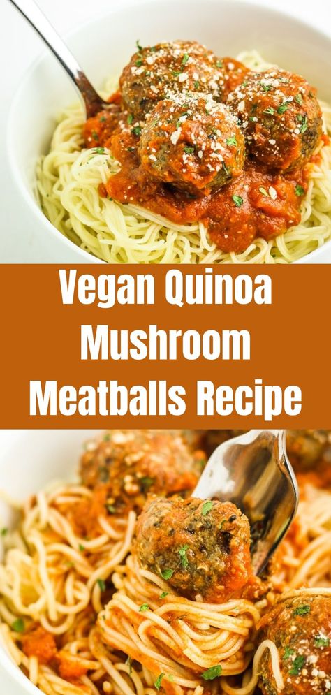 Vegan Quinoa Mushroom Meatballs Quinoa Meatballs Vegan, Best Vegan Meatballs, Quinoa Mushroom, Meal Prep Vegan, Quinoa Meatballs, Mushroom Meatballs, Quinoa Broccoli, Lentil Meatballs, Vegan Potluck