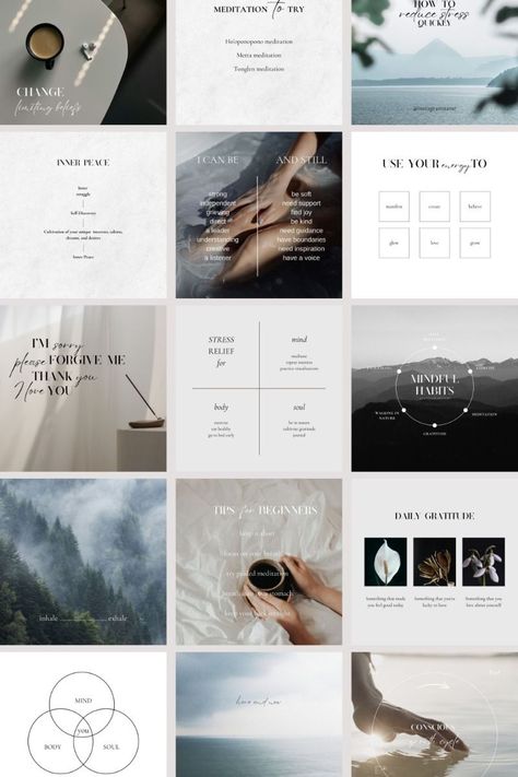 Elevate your holistic coaching brand with a minimalist and modern Instagram feed that's both stylish and #Holistic_Wellness_Aesthetic_Instagram #Ig_Feed_Minimalist #Wellness_Social_Media_Posts #Wellness_Feed_Instagram Wellness Aesthetic Instagram Feed, Minimalist Instagram Feed Design, Mindfulness Instagram Feed, Modern Instagram Feed, Holistic Instagram Feed, Holistic Coaching, Mindful Journaling, Skincare Template, Holistic Coach