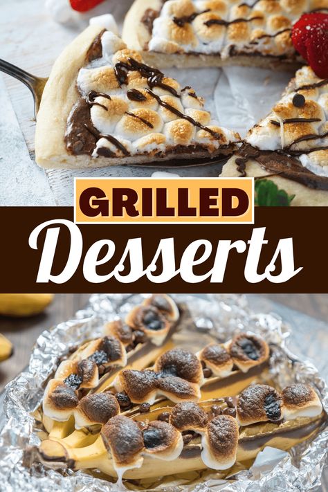 Turn up the heat with these 15 easy grilled desserts! From s'mores to pound cake to grilled donuts, these sweet treats are perfect on the grill. Desserts On Griddle, Bbq Desserts Grill, Dessert On Grill, Trager Grill Dessert Recipes, Desserts On The Grill, Unique Grilling Ideas, Dessert Nachos Recipe, Grilled Strawberries, Bbq Dessert