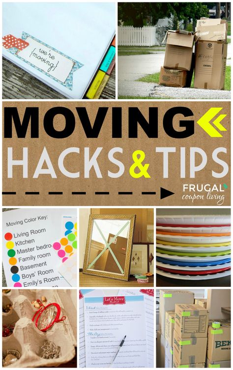 Moving Tips and Moving Tricks - DIY Ideas to Make Your Relocation  Easy. Moving Hacks on Frugal Coupon Living. #frugalcouponliving #hacks #moving #movingtips #movinghacks #tips #home #homeorganization Moving Tips And Tricks, Moving Color, 1000 Lifehacks, Moving Hacks Packing, Moving Hacks, Moving Ideas, Packing Moving, Best Hacks, Packing To Move