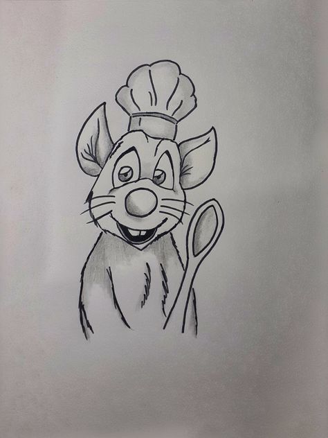 Disney Ratatouille Art, Ratatouille Sketch Drawings, Cartoon Sketches Disney, French Drawings Simple, Ratatouille Disney Drawing, Ratatouille Drawing Easy, Cute Disney Drawings Easy, Ratatouille Sketch, French Sketches