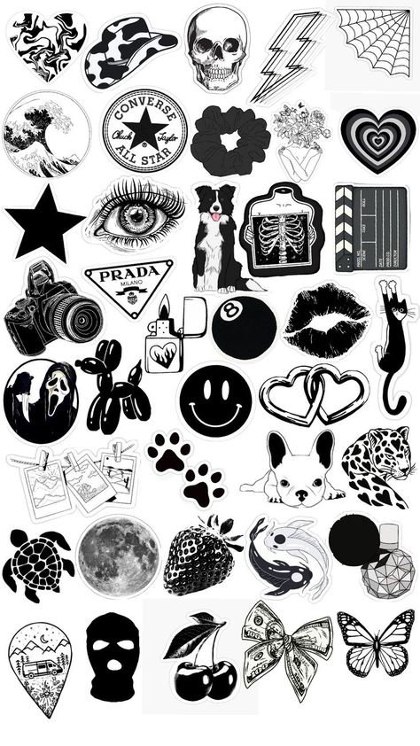 Journal Stickers Black And White, Phone Cover Stickers, Yeri Mua, A4 Sticker, Sticker Printable, Front Page Design, Coloring Journal, Black And White Stickers, Iphone Case Stickers