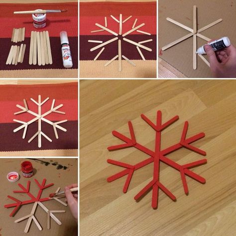 Popsicle Snowflakes Diy, Popsicle Stick Snowflake, Popsicle Stick Christmas Crafts, Diy Snowflake, Diy Natal, Christmas Tree Decorations Diy, Christmas Themes Decorations, Diy Christmas Decorations Easy, Navidad Diy