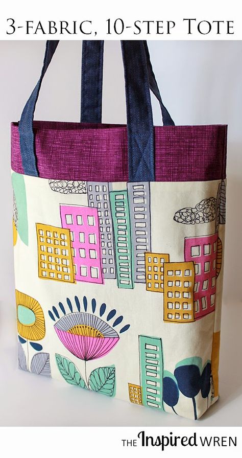 Three fabrics, ten steps, one lined tote bag tutorial, zero bottom seam -- plus a giveaway! | The Inspired Wren Tutorial Sewing, Tissue Pack, Jacket Sewing, Tote Bag Tutorial, Sew Ins, Tote Bags Sewing, Lv Bags, Sewing Purses, Patchwork Bags