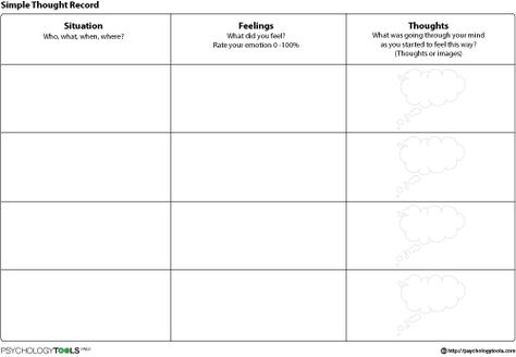 Simple Thought Record CBT Worksheet | Psychology Tools Thought Record, Automatic Thoughts, Social Work Interventions, Psychology Tools, Simple Thoughts, Cbt Worksheets, Cbt Therapy, Coaching Techniques, Clinical Social Work