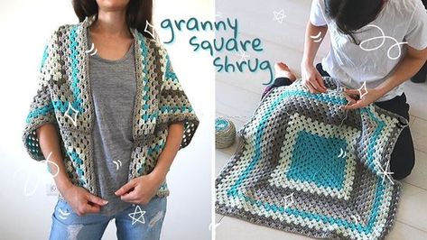 Granny Square Shrug, Cocoon Cardigan Pattern, Crochet Shrugs, Crochet A Granny Square, Granny Blanket, Crochet Cocoon, Sweater Shrug, Crochet Cardigan Pattern Free, Gilet Crochet