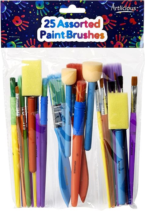 Amazon.com: Artlicious Paint Brush Set - Pack of 25, Assorted Variety, All-Purpose Paint Brushes for Kids - Use with Craft, Watercolor & Washable Paints Gouache Paints, Paint Brush Set, Packing Kids, Watercolor Paint Set, Washable Paint, Acrylic Paint Set, Xmas Presents, Paint Brush, Amazon Art