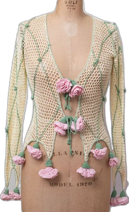 Net Cardigan, Rose Crochet, Tie Top, Crochet Cardigan, Moschino, Crochet Top, Crochet