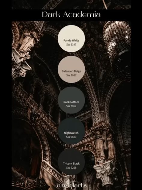 Gothic Paint Palette, Gothic Architecture Color Palette, Dark Gothic Color Palette, Moody Aesthetic Color Palette, Gothic Wall Paint Colors, Goth Home Paint Colors, Antique Colour Palette, Soft Goth Color Palette, Southern Gothic Color Palette