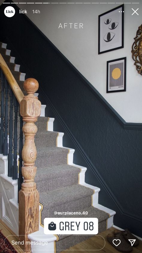 Narrow Stairwell Decor, Victorian Terrace Stairs, Hall Panelling, Staircase Banister Ideas, Stairs And Hallway Ideas, Entrance Hall Decor, Victorian Hallway, Black Stairs, Painted Staircases