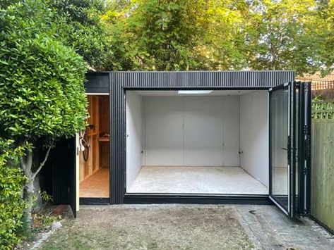 Garden Office with Bike Storage | Spacecraft Garden Rooms Garden Studio Ideas, Shed Storage Solutions, Home Gum, Garden Bike Storage, Garden Office Shed, London Ideas, Office Shed, Garden Room Ideas, Cross Road