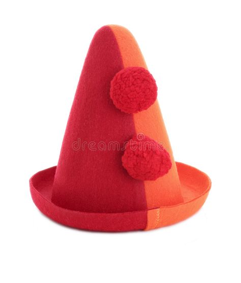 Clown hat. A red and orange clown hat with pom poms isolated on white with clipp , #Sponsored, #orange, #clown, #red, #Clown, #hat #ad Diy Clown Hat Headband, Cute Clown Hat, How To Make A Clown Hat, Clown Hat Diy, Circus Collage, Clown Hats, Pierrot Costume, Human Puppet, Clown Stuff