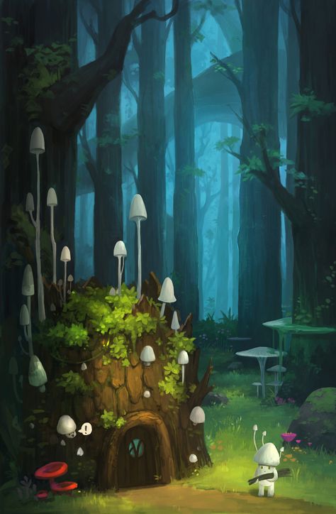 Mushroom Aquarium, Mushroom Landscape, Forest Inspiration, Art Perspective, Fungi Art, Forest Drawing, Forest Mural, Mushroom Drawing, Mushroom Forest