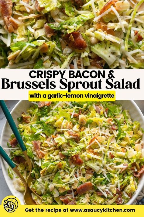 Bacon And Brussels Sprout Salad Recipe Shredded Brussels Sprouts Recipe, Salad Recipes With Bacon, Brussel Sprout Salad Recipes, Brussels Sprout Salad, Clean Eating Salads, Sprout Salad, Ricotta Recipes, Bacon Brussel Sprouts, Shredded Brussel Sprouts