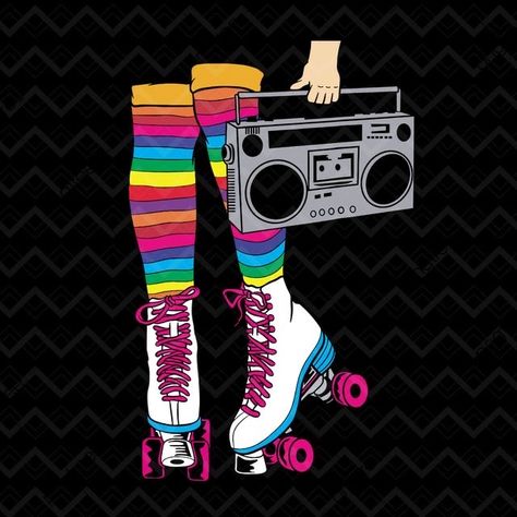 Disco Skating, Disco Roller Skating, Disco 80, 80’s Toys, Pin Up Girl Tattoo, Geometric Stencil, Auction Ideas, Retro Svg, 80s Theme