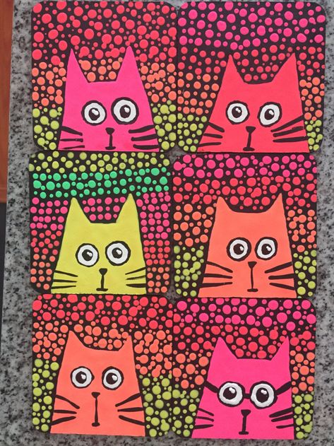 Cat Art Projects For Kids, Sharpie Art Projects, Easy Acrylic Painting Ideas, Animal Art Projects, Kindergarten Art Projects, 4th Grade Art, Classroom Art Projects, 3rd Grade Art, Easy Acrylic Painting