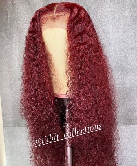 Long curly red cherry burgundy deep wave hair wig frontal🍒 Burgundy Deep Wave, Red Curly Wig, Colored Human Hair Wigs, Red Curly Hair, Cute Hair Colors, Deep Wave Hairstyles, Pretty Hair Color, Curly Lace Front Wigs, Wig Human Hair