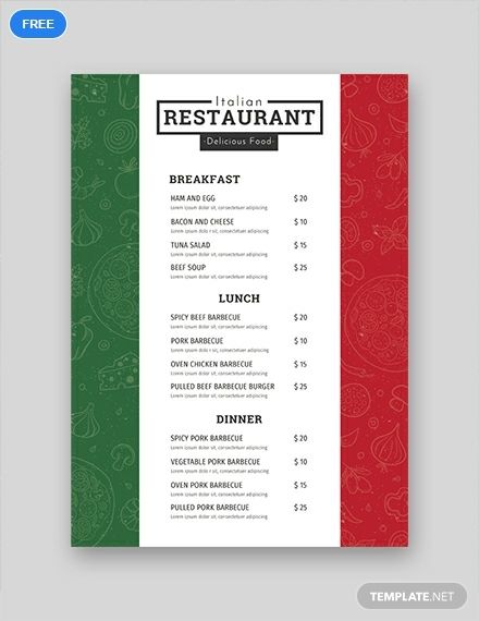 A creative menu template that is perfect for your Italian restaurant or food establishment. Showcase your traditional Italian dishes written in eye-catching fonts. Available in multiple formats, instant download and absolutely free. Italian Food Menu Ideas, Italian Menu Template, Traditional Italian Restaurant Design, Italian Menu Design Ideas, Italian Menu Ideas, Italian Restaurant Menu Design, Italian Menu Design, Italian Food Menu, Free Menu Templates