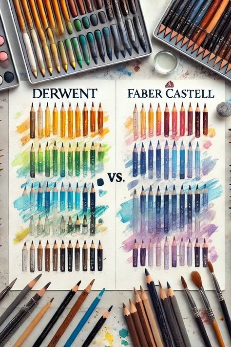 A side-by-side comparison of Derwent and Faber Castell watercolor pencils, showcasing their colors and textures for artists. Faber Castell Watercolor Pencils, Faber Castell Watercolor, Best Watercolor Pencils, Watercolor Pencils Techniques, Derwent Pencils, Inktense Pencils, Derwent Inktense, Coloring Techniques, Albrecht Dürer