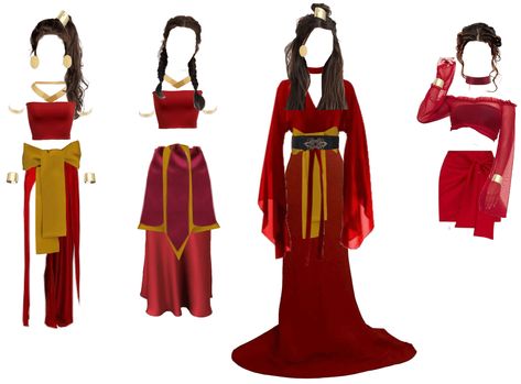 Fire Nation Inspired Outfits, Fire Nation Costume, Fire Nation Hairstyles, Fire Nation Clothes Outfits, Fire Nation Dress, Fire Bending Outfit, Avatar The Last Airbender Outfits Fire Nation, Firebender Clothes, Fire Nation Outfits Female