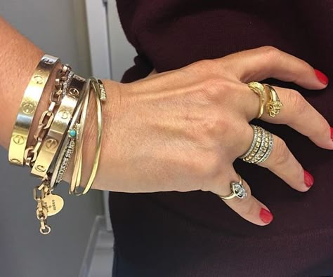 Luxury Designer Bracelet Stack, Mix Metal Bracelet Stack, Luxury Gold-plated Stackable Jewelry, Stacked Bracelets, Luxury Stackable Gold Plated Bracelet, Luxury Bracelet Stack Silver And Gold, Gold Girl, Preppy Jewelry, Nail Jewelry