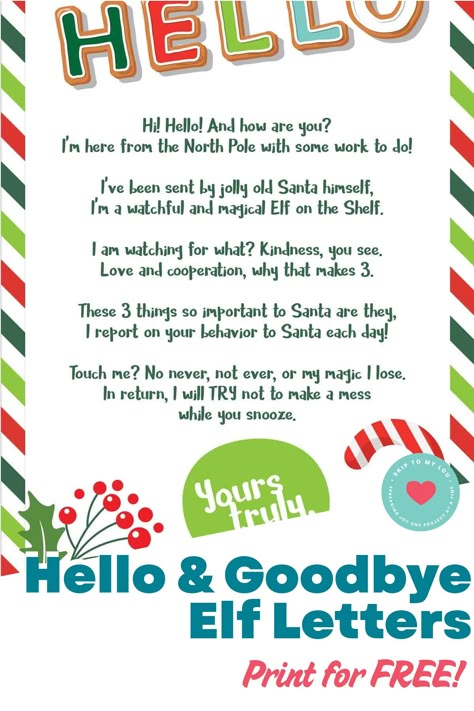 Need a special message from your favorite Elf? Get a free printable "Hello Elf Letter" or "Goodbye Elf Letter" to make the holiday season even more magical! Whether you're looking for an adorable way to welcome your Elf on the Shelf or bid them farewell until next year, we've got you covered with these heartfelt notes. Surprise your little ones with personalized messages straight from the North Pole. Download your free Elf letter today and spread joy and wonder throughout your home! Elf Goodbye Letter Free Printable, Elf Return Letter Free Printable, Elf Introduction Letter, Goodbye Elf, Elf Letters Printable, Elf On Shelf Letter, Welcome Back Letter, Goodbye Note, Elf Goodbye