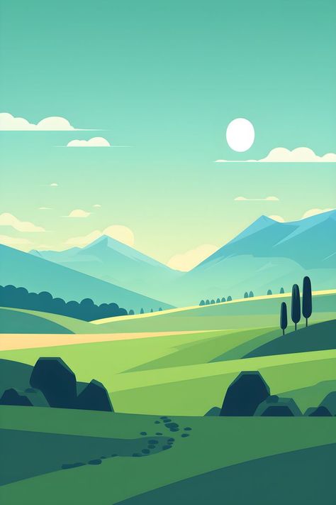 Vector Art Illustration Scenery, Digital Art Beginner Landscape, Scenery Vector Illustration, Mountain Graphic Design Illustration, Grain Effect Illustration, 2d Landscape Illustration, Minimal Landscape Illustration, Flat Landscape Illustration, Simple Mountain Art