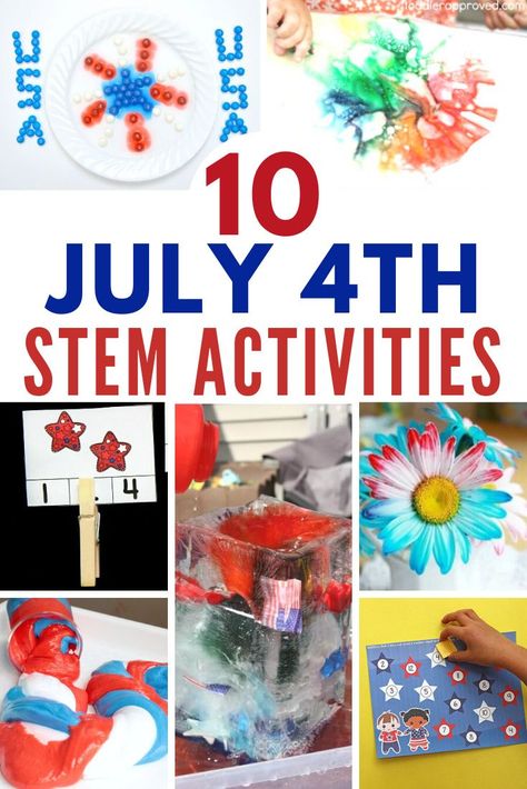 10 fun 4th of July activities for kids! Science experiments and STEM activities for hands-on fun and learning this summer! #stem #stemeducation #science #scienceexperiments #july4th #summerschool #summercamp 4th Of July Theme Preschool Activities, Patriotic Stem Activities For Kids, 4th Of July Stem Activities, Usa Activities For Kids, 4th Of July Science Experiments, Fun 4th Of July Activities, Homeschool Motivation, July Activities For Kids, Fourth Of July Activities