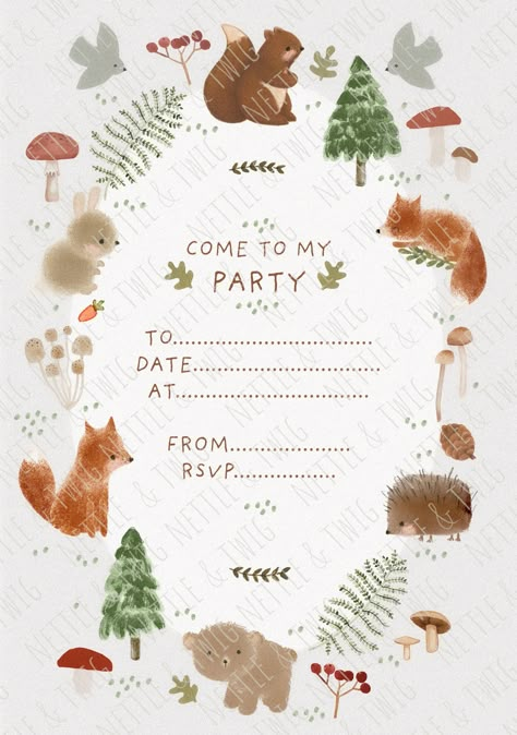 Winter Woodland Birthday Party, Winter Woodland Birthday, Woodland Creatures Birthday, Woodland Creatures Party, Animal Invitation, Enchanted Forest Baby Shower, Woodland Invitation Birthday, Woodland Stickers, Woodland Fairy Party