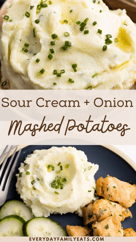 Sour Cream and Onion Mashed Potatoes Sour Cream Powder, Sour Cream And Onion Mashed Potatoes, Sour Cream And Chives Mashed Potatoes, Sour Cream And Chive Mashed Potatoes, Mashed Potatoes No Milk, Mashed Potatoes With Skin, Onion Mashed Potatoes, Reheat Mashed Potatoes, Sour Cream Mashed Potatoes