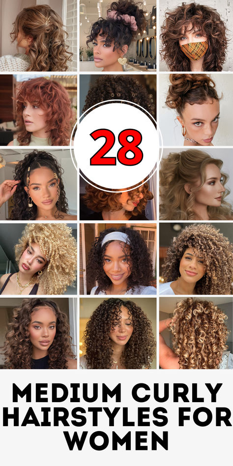 Discover 28 stunning medium curly hairstyles for women that embrace natural curls. From shoulder-length layers to stylish cuts for black women, these hairstyles showcase the beauty of curls on medium-length hair. Perfect for round faces or layered styles, these ideas offer chic options for anyone looking to enhance their natural texture. These medium curly hairstyles add volume and style to any look, celebrating the unique beauty of curly hair. Natural Curly Hairstyles Shoulder Length, Curly Haircuts Medium With Bangs, Medium Curly Hairstyles For Black Women, Curly Hair Styles Naturally Medium, Curly Hairstyles For Long Faces, Medium Curly Hairstyles For Women, Curls With Layers, Modern Curly Hairstyles, Curly Hairstyles Shoulder Length