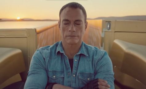 Jean-Claude Van Damme is seen getting in the zone (Picture: Volvo/YouTube) Volvo Ad, Claude Van Damme, How To Make Something, Jean Claude Van Damme, How To Do Splits, Great Ads, Van Damme, Volvo Trucks, Chuck Norris