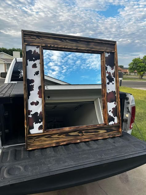 Western Mirror, Cowhide Decor, Western Bedrooms, Cowgirl Room, Ranch Furniture, Country Bedroom Decor, Cowhide Furniture, Ranch House Decor, Western Bedroom Decor