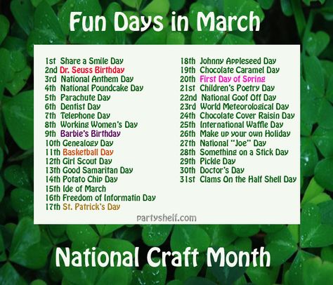 Fun Days and Holidays to celebrate in March. #holidays #march National Days In March 2023, Holidays In March 2023, March Holidays 2024, March National Days 2024, March Event Ideas, March Activities For Senior Citizens, March Activities For Seniors, National Days In March, Holidays In March