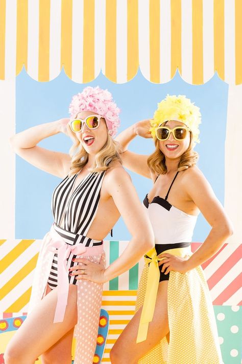 These 2 Easy Swimwear DIYs Make for a Perfect Retro Beach Day Retro Pool Party, Vintage Pool Parties, 50s Beach, Retro Pool Parties, Retro Pool, Diy Swimsuit, Airbnb Decor, Pool Party Themes, Retro Swim