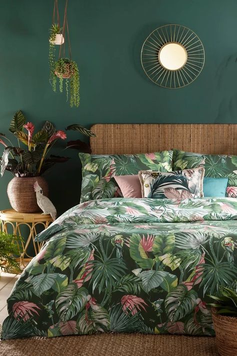 Botanical Bedroom, Jungle Bedroom, King Duvet Set, Tropical Bedrooms, Jungle Room, Double Duvet, Reversible Duvet Covers, Dreamy Bedrooms, Spare Bedroom