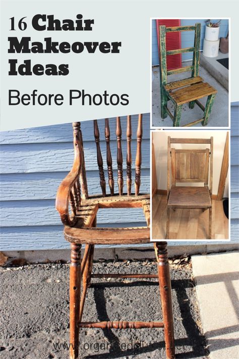 Old Kitchen Chairs Repurposed, Repurpose Chairs Ideas, Wooden Chair Makeover Ideas, Vintage Wooden Chairs Makeover, Upcycle Wooden Chairs, Repurposed Wooden Chairs, Upcycled Dining Chairs Ideas, Chair Crafts Diy, Old High Chair Repurpose Ideas