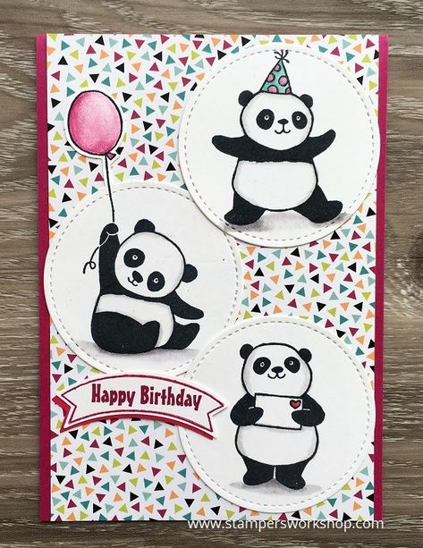 Happy Birthday Panda Birthday Cards, Colouring Ideas, Panda Card, Stampin Up Birthday Cards, Cars Ideas, Panda Birthday, Panda Party, Simple Birthday Cards, Bday Cards