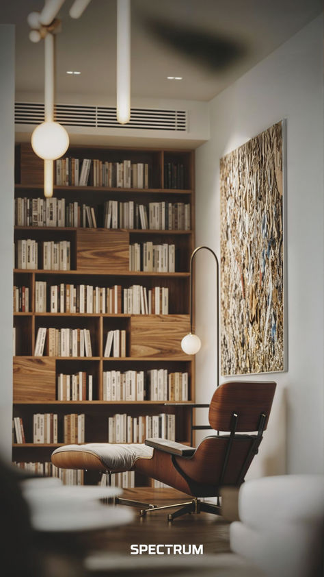 The home library interior design creates a cozy and intimate retreat, where soft lighting, plush seating, and warm wood tones invite readers to relax and escape into their favorite books.

#homelibrary #interior #moderninterior #interiordesign Home Library Interior Design, Hotel Library, Library Interior Design, Warm Wood Tones, Library Interior, Home Library Design, Wood Tones, Library Design, Home Library