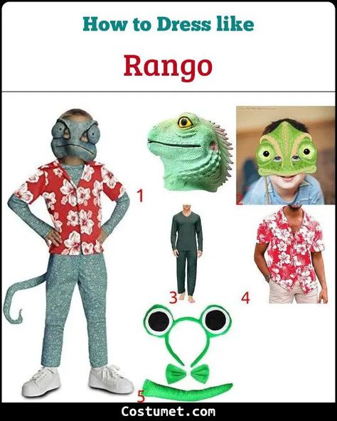 Rango Costume for Cosplay & Halloween 2023 Rango Costumes, Rango Costume, 00s Childhood, Green Pajama Set, Red Hawaiian Shirt, Face Profile, Western Film, An Unexpected Journey, Fear And Loathing