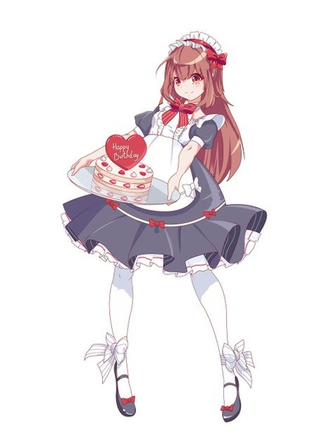 Holding Cake Pose Drawing, Holding Cake Pose, Maid Girl, Anime Cake, Cake Drawing, Manga Hair, Mermaid Drawings, Anime Maid, Digital Art Anime