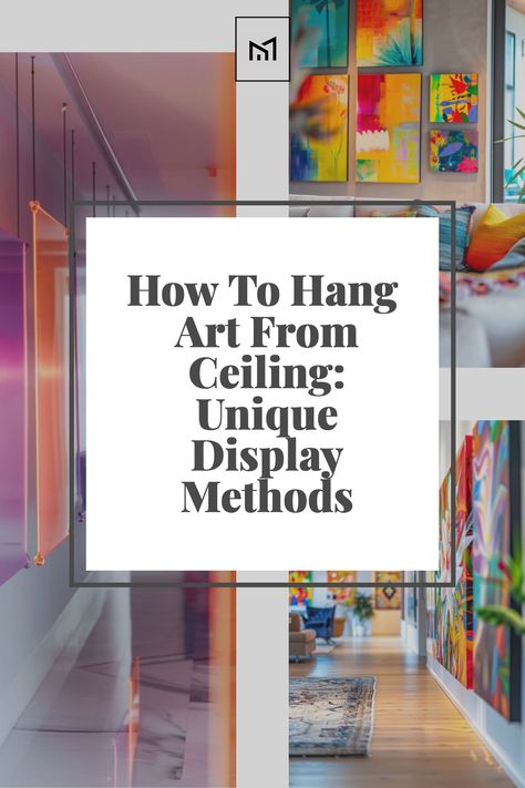 Master the art of hanging artwork from the ceiling with innovative display techniques. This guide covers the selection of the right hardware, such as ceiling hooks and adjustable hanging systems, to securely and aesthetically suspend your art. Learn how to measure and adjust cable lengths for precise positioning, creating dynamic visual interest in any room. Creative Ways To Display Artwork, Hang Art From Ceiling, Art Hung From Ceiling, Hanging Art From Ceiling, Display Techniques, Art Hanging System, Suspended Art, Art Rooms, Gallery Interior